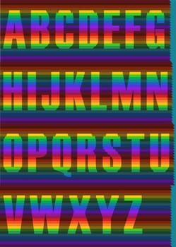 Unusual font. Striped Spectral Alphabet. Artistic raimbow symbols. Illustration
