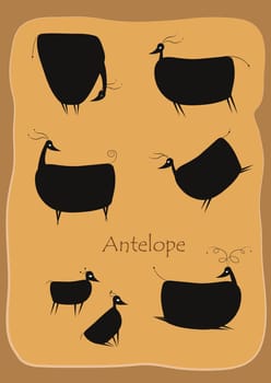 Set of seven black antelopes, illustration
