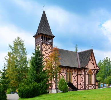 STARY SMOKOVEC, SLOVAKIA - SEPTEMBER 14, 2016: Stary Smokovec church. Church was build in 1888 in alpine style by Juraj Csaszka.