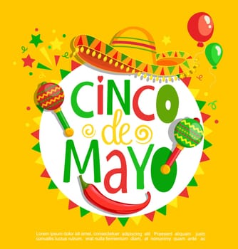 Cinco De Mayo, lettering on holiday background, poster, banner, greeting card for announcement, invitation and party.