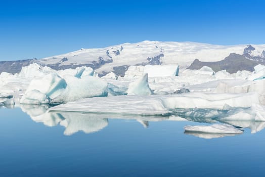 Beautiful view of icebergs in Jokulsarlon glacier lagoon, Iceland, global warming concept
