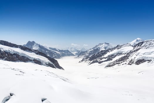 Aletsch Glacier landscape in the Jungfraujoch, Alps, Switzerland