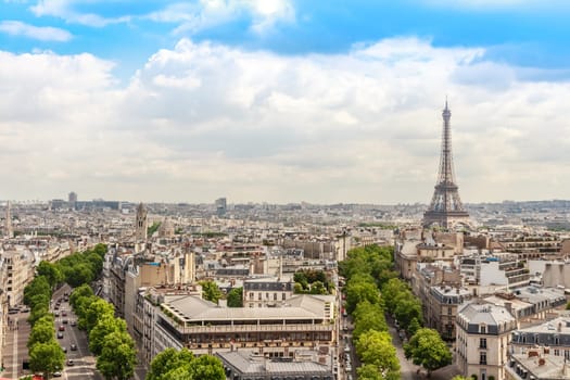 View on Paris city, Champs elysees Avenue, France