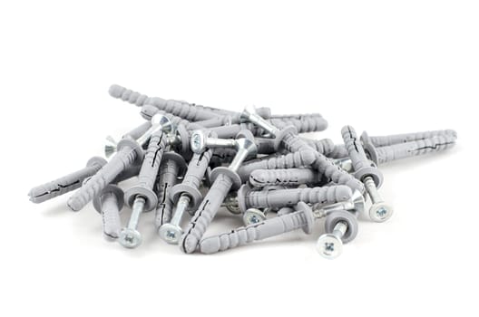 Metallic screws isolated over white background