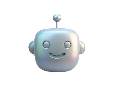 A cute, futuristic holographic 3D chatbot icon with a smiling face, isolated on white background. Ideal for digital communication, artificial intelligence, and customer service applications.