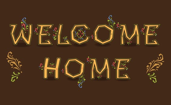 Inscription Welcome Home. Artistic font. Delicate letters with floral pattern. Illustration