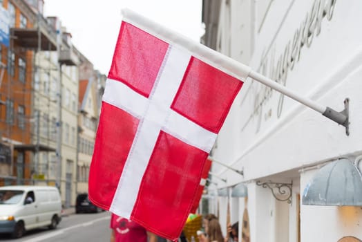 danish flag in the streets of copenhagen, the danish capital