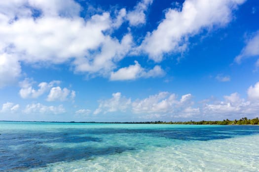 Clear blue water of the Caribbean Sea in the Sian Kaan Biosphere Reserve south of Tulum, Mexico