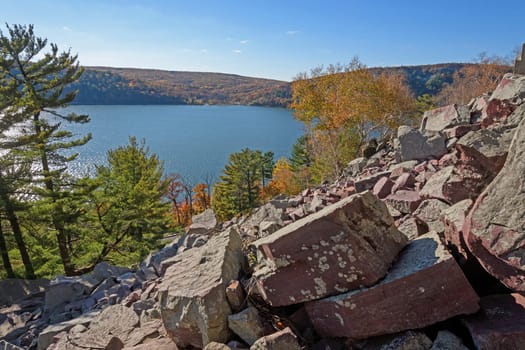 Fall Colors in Rocks and Water at Devils Lake State Park in Wisconsin