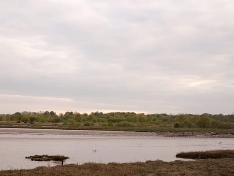 Moored boats and yachts at low tide on Wivenhoe Estuary in Essex England during an overcast summer sky