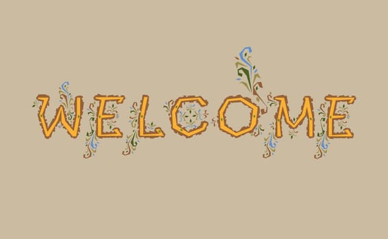 Inscription Welcome. Artistic font. Delicate letters with floral decor.  Illustration