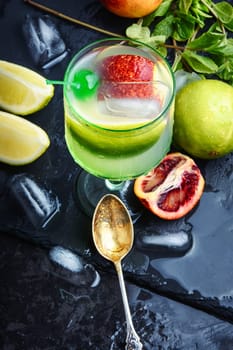 refreshing drink with fresh lime,orange, mint and averrhoa