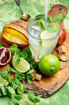 refreshing drink with fresh lime,orange, mint and averrhoa