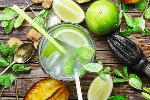 refreshing drink with fresh lime,orange, mint and averrhoa