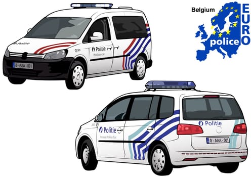 Belgium Police Car - Colored Illustration from Series Europol