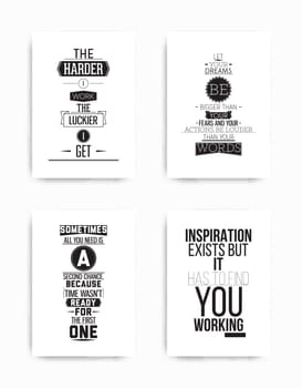 A set of four motivational posters with popular quotes black and white colors