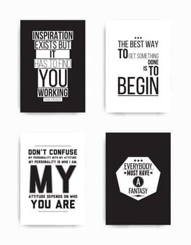 A set of four motivational posters with popular quotes black and white colors