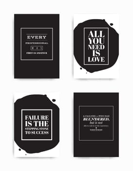 A set of four motivational posters with popular quotes black and white colors