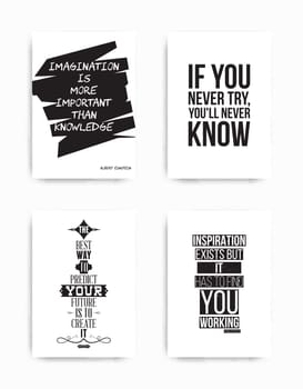 A set of four motivational posters with popular quotes black and white colors