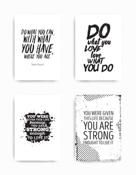 A set of four motivational posters with popular quotes black and white colors