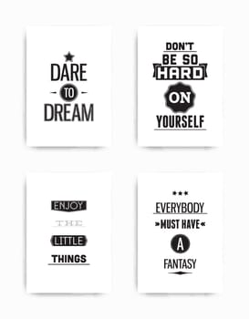 A set of four motivational posters with popular quotes black and white colors