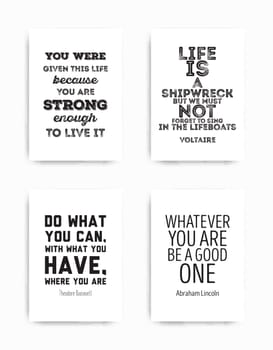 A set of four motivational posters with popular quotes black and white colors