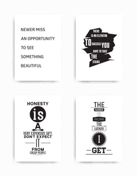 A set of four motivational posters with popular quotes black and white colors