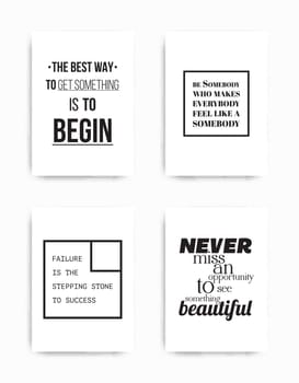 A set of four motivational posters with popular quotes black and white colors