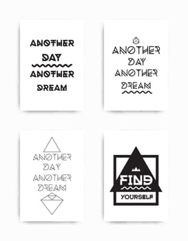 A set of four motivational posters with popular quotes black and white colors