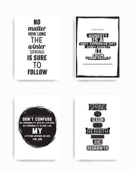 A set of four motivational posters with popular quotes black and white colors