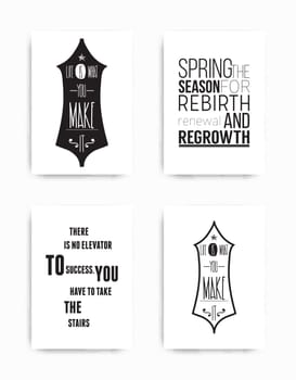 A set of four motivational posters with popular quotes black and white colors