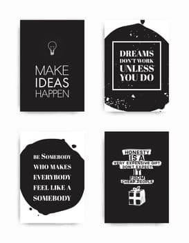A set of four motivational posters with popular quotes black and white colors