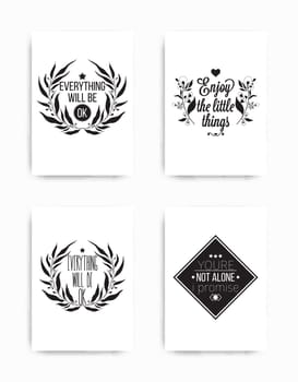 A set of four motivational posters with popular quotes black and white colors