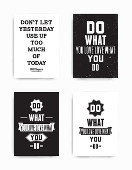 A set of four motivational posters with popular quotes black and white colors