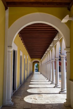 Arches on a colonial building in Campeche, Mexico