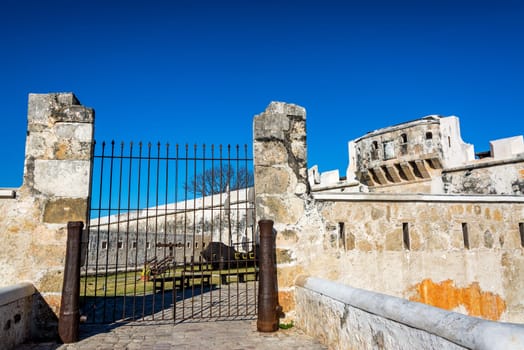 Gate leading to a colonial bastion in Campeche, Mexico