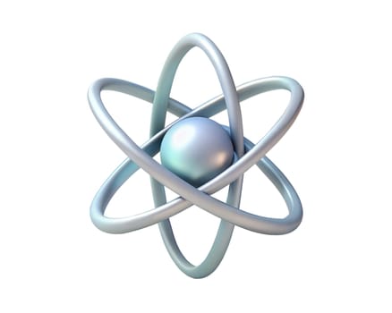 A futuristic, holographic 3D atom icon, isolated on white background, symbolizing science, technology, and atomic energy, perfect for digital art, scientific, and educational design projects.