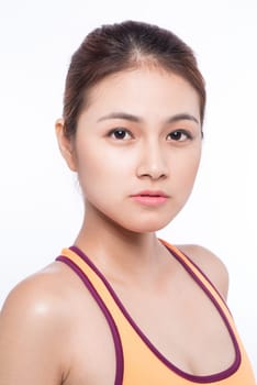 Portrait of fitness young asian woman  on White.