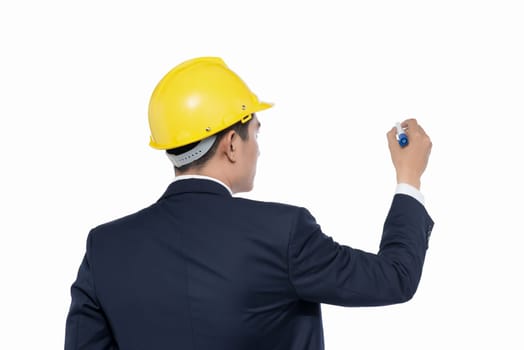 Asian architect engineer manager looking and writing by marker