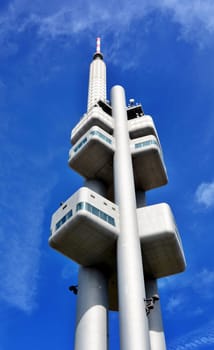 PRAGUE, CZECH REPUBLIC - MAY 03, 2017: Zizkov Television Tower with observatory. The Tower is highest building in Czech Republic with total height 216 meters on May 03, 2017 in Prague.