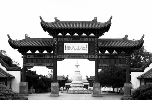 Wuhan temple pagoda entrance black white