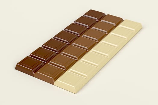 Chocolate bar with three different types of chocolate