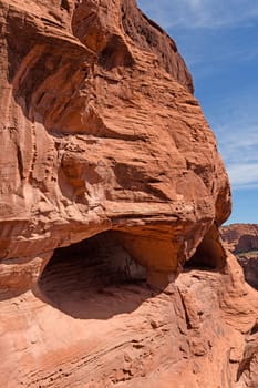Hidden Caves in the Sandstone in Canyon de Chelly National Monument in Arizona