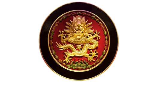 round golden dragon red color China culture