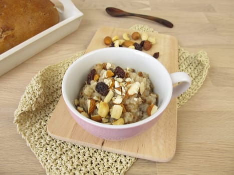Healthy bread porridge with nuts