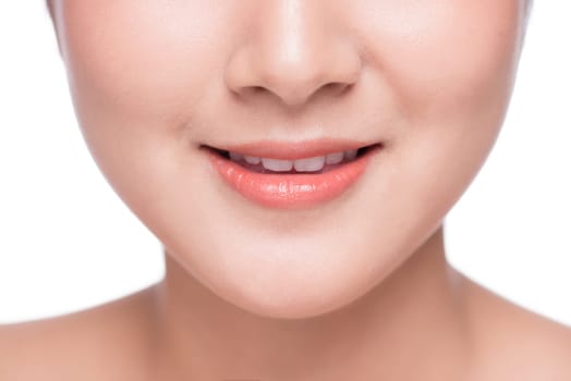 Young asian woman close up. Perfect natural lip makeup