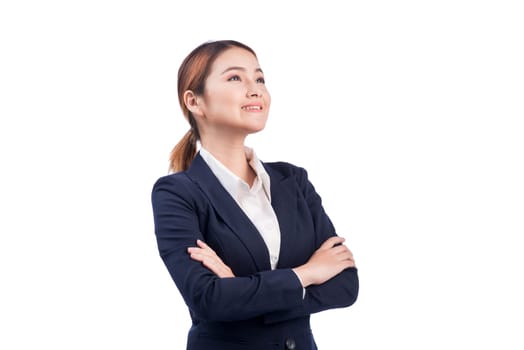 Business young asian woman portrait. Crossed arms. Isolated on White.