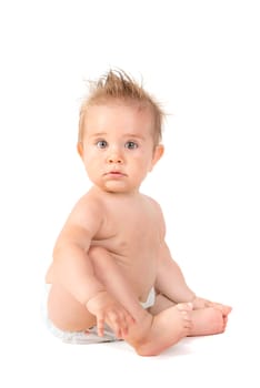 Beautiful baby boy posing isolated in white background