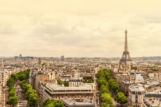 View on Paris city, Champs elysees Avenue, France