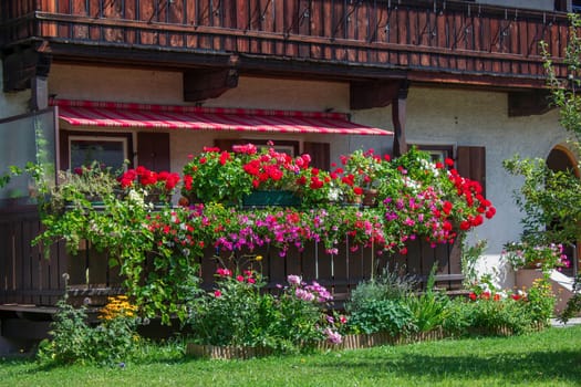 Alp house with a balcony with flower boxes, Tirol, Austria